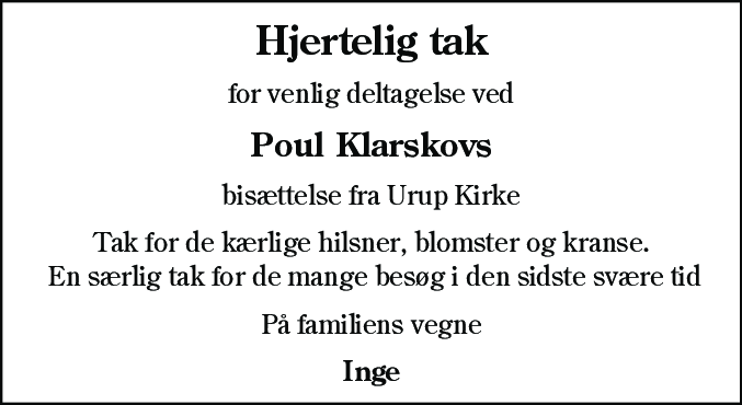 Dødsannonce for Poul Klarskov