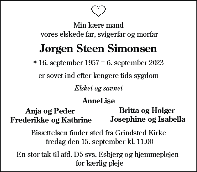 Dødsannonce for Jørgen Steen Simonsen