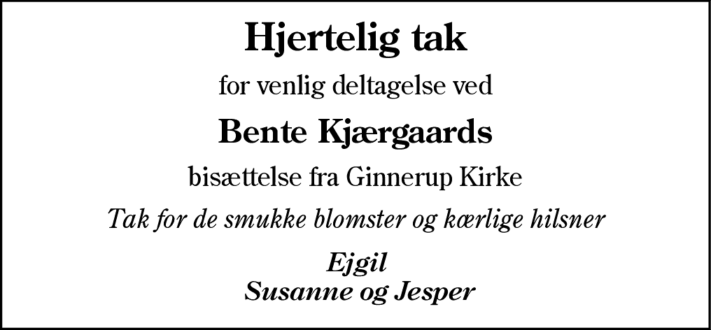 Dødsannonce for Bente Kjærgaard