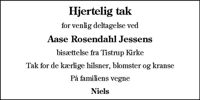 Dødsannonce for Aase Rosendahl Jessen