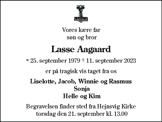Dødsannonce for Lasse Aagaard