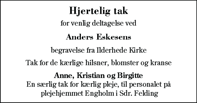 Dødsannonce for Anders Eskesen