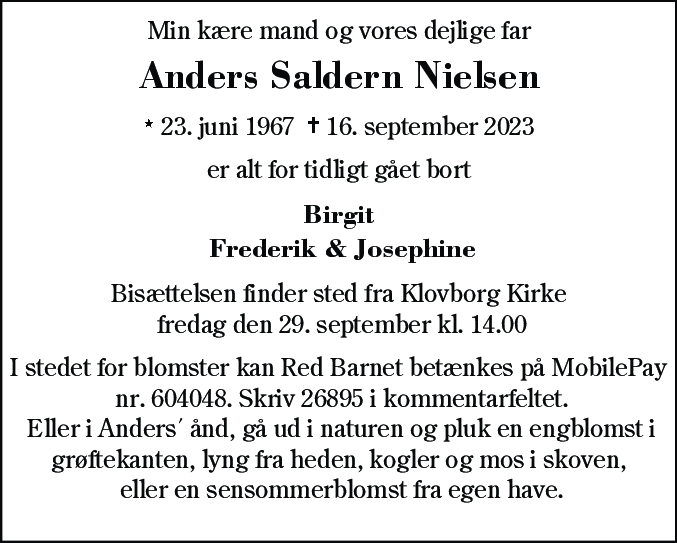 Dødsannonce for Anders Saldern Nielsen