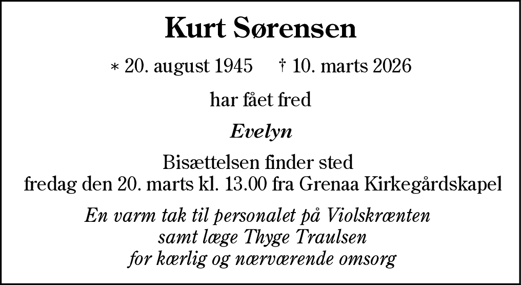 Dødsannonce for Kurt Sørensen