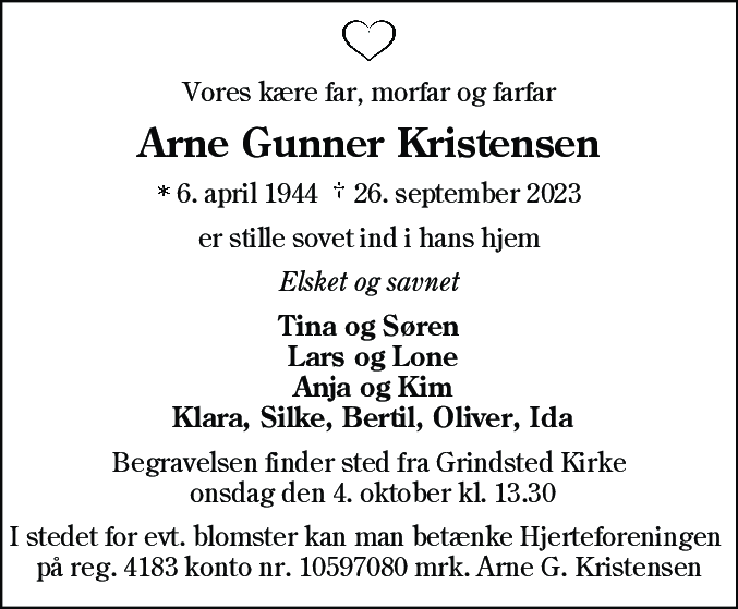 Dødsannonce for Arne Gunner Kristensen