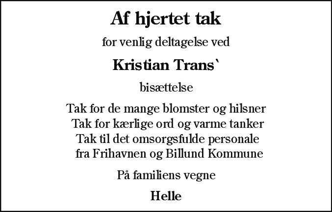 Dødsannonce for Karl Kristian Trans