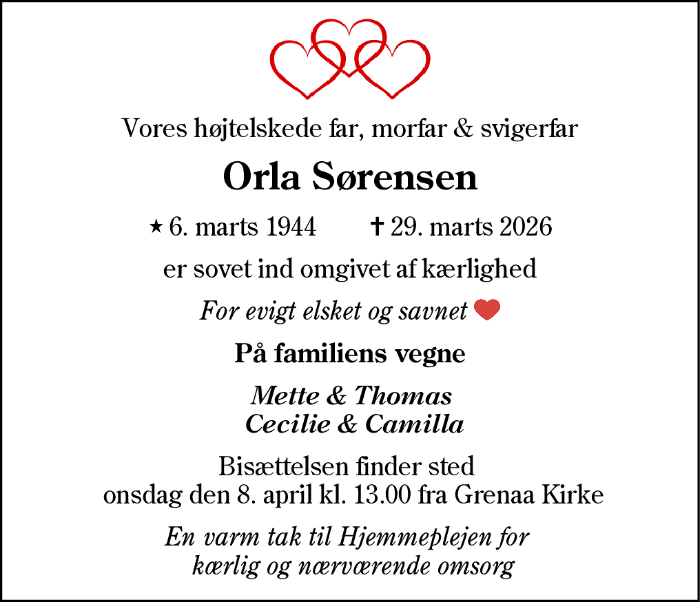 Dødsannonce for Orla Sørensen