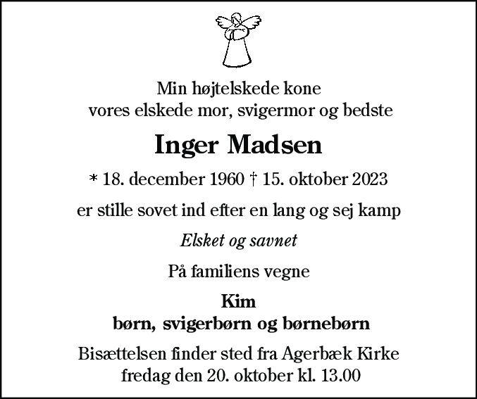 Dødsannonce for Inger Madsen