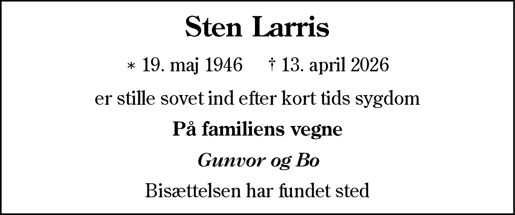 Dødsannonce for Sten Morten Larris