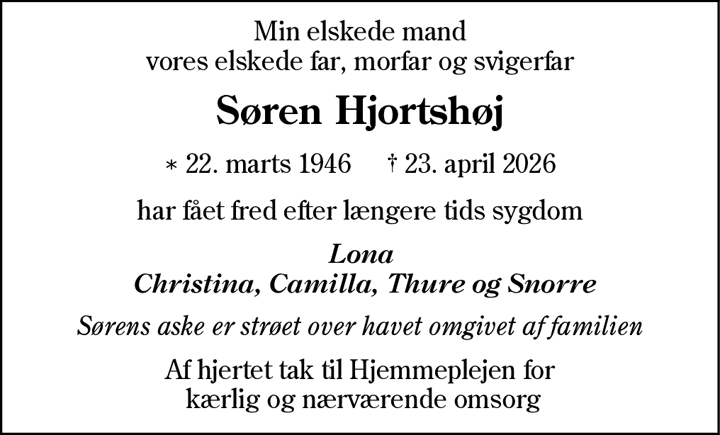 Dødsannonce for Søren Hjortshøj