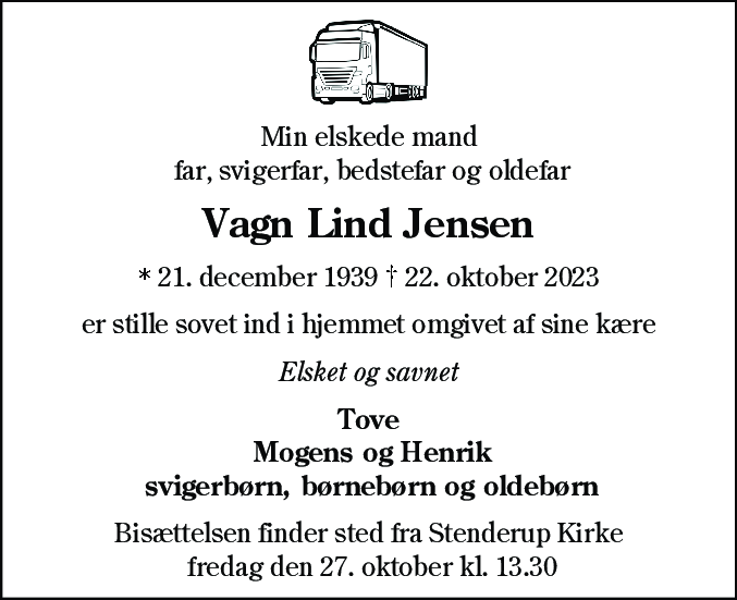 Dødsannonce for Vagn Lind Jensen