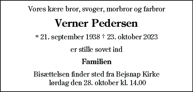 Dødsannonce for Verner Pedersen