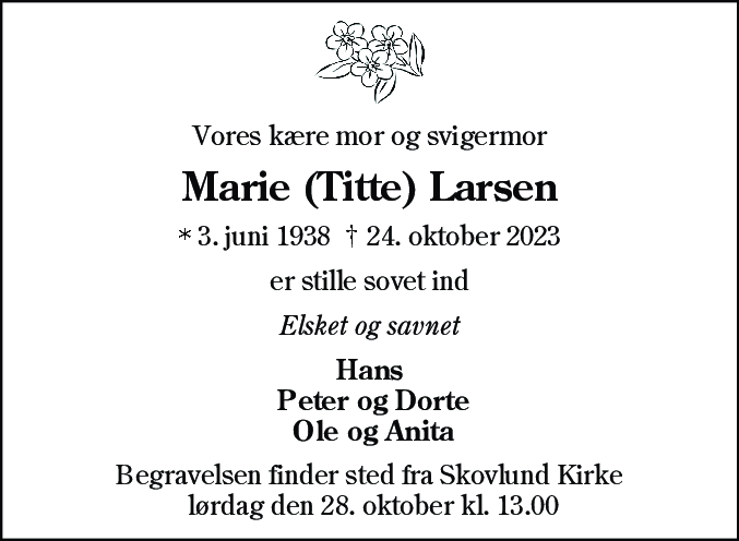 Dødsannonce for Marie Larsen