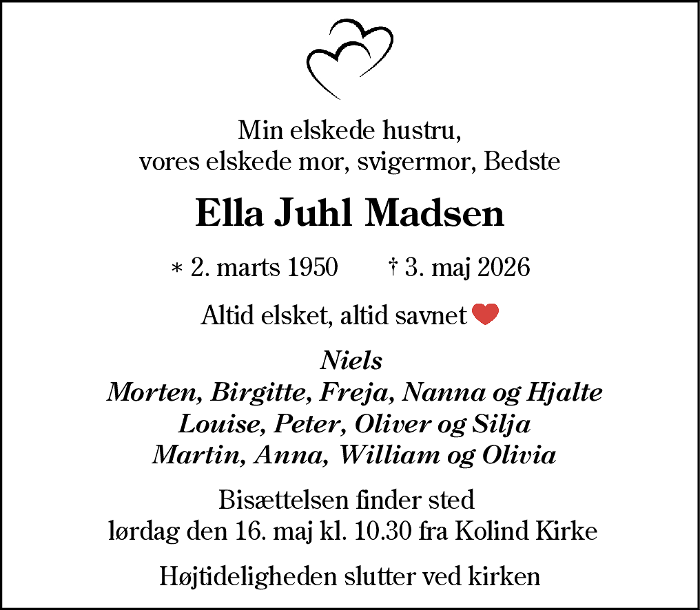 Dødsannonce for Ella Juhl Madsen