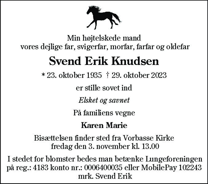 Dødsannonce for Svend Erik Knudsen