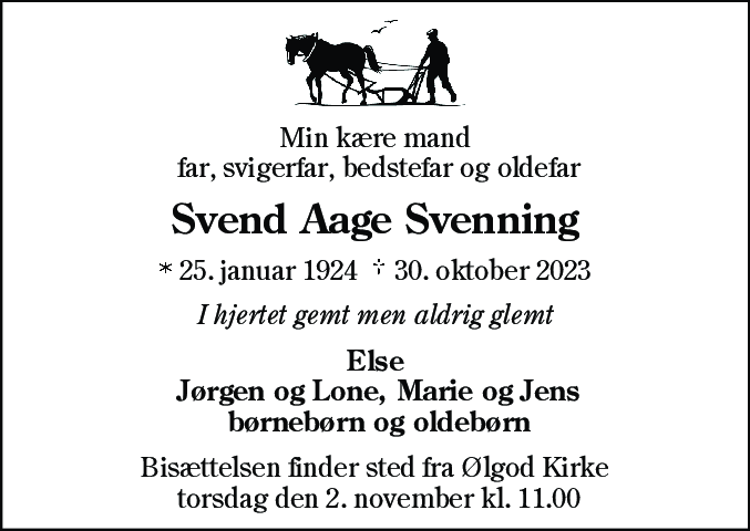 Dødsannonce for Svend Aage Svenning
