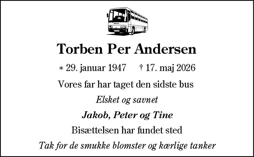 Dødsannonce for Torben Per Andersen