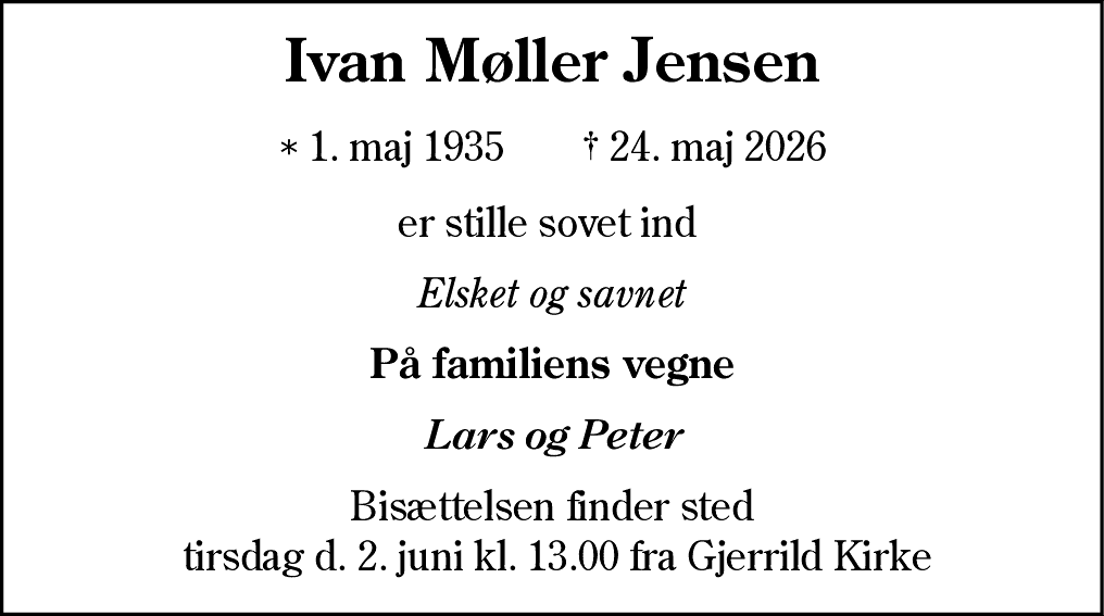 Dødsannonce for Ivan Møller Jensen