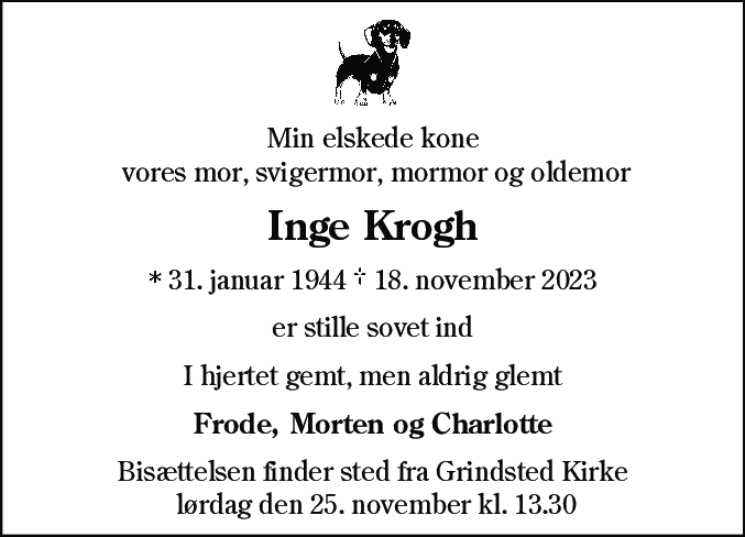 Dødsannonce for Inge Krogh