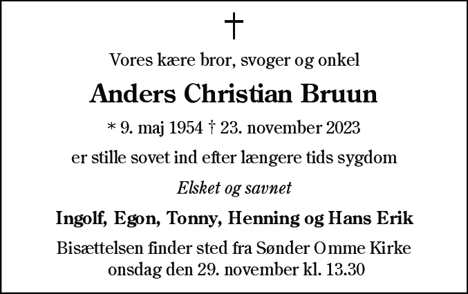 Dødsannonce for Anders Christian Bruun