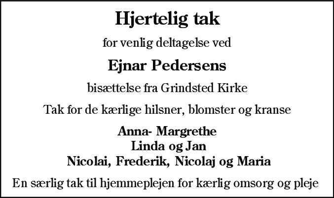 Dødsannonce for Ejner Pedersen
