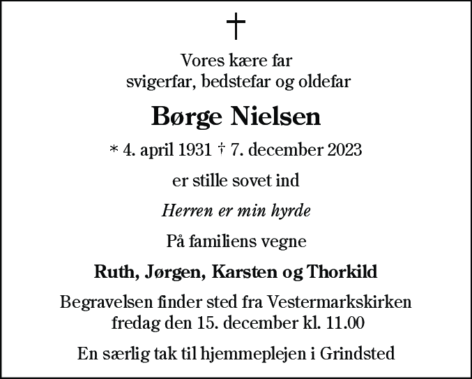 Dødsannonce for Børge Nielsen
