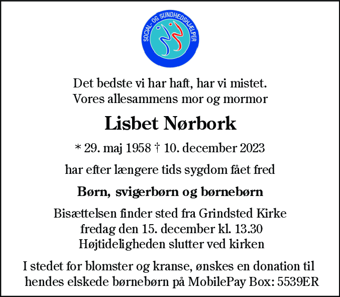 Dødsannonce for Inger Lisbet Nørbork