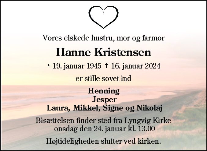 Dødsannonce for Hanne Kristensen