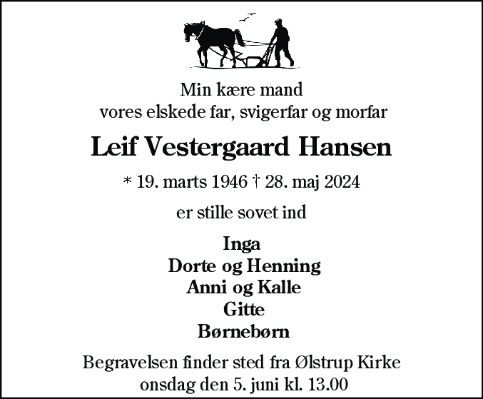 Dødsannonce for Leif Vestergaard Hansen