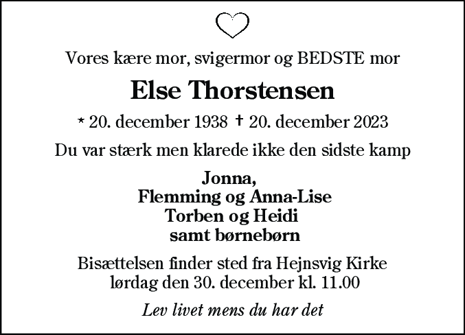 Dødsannonce for Else Thorstensen