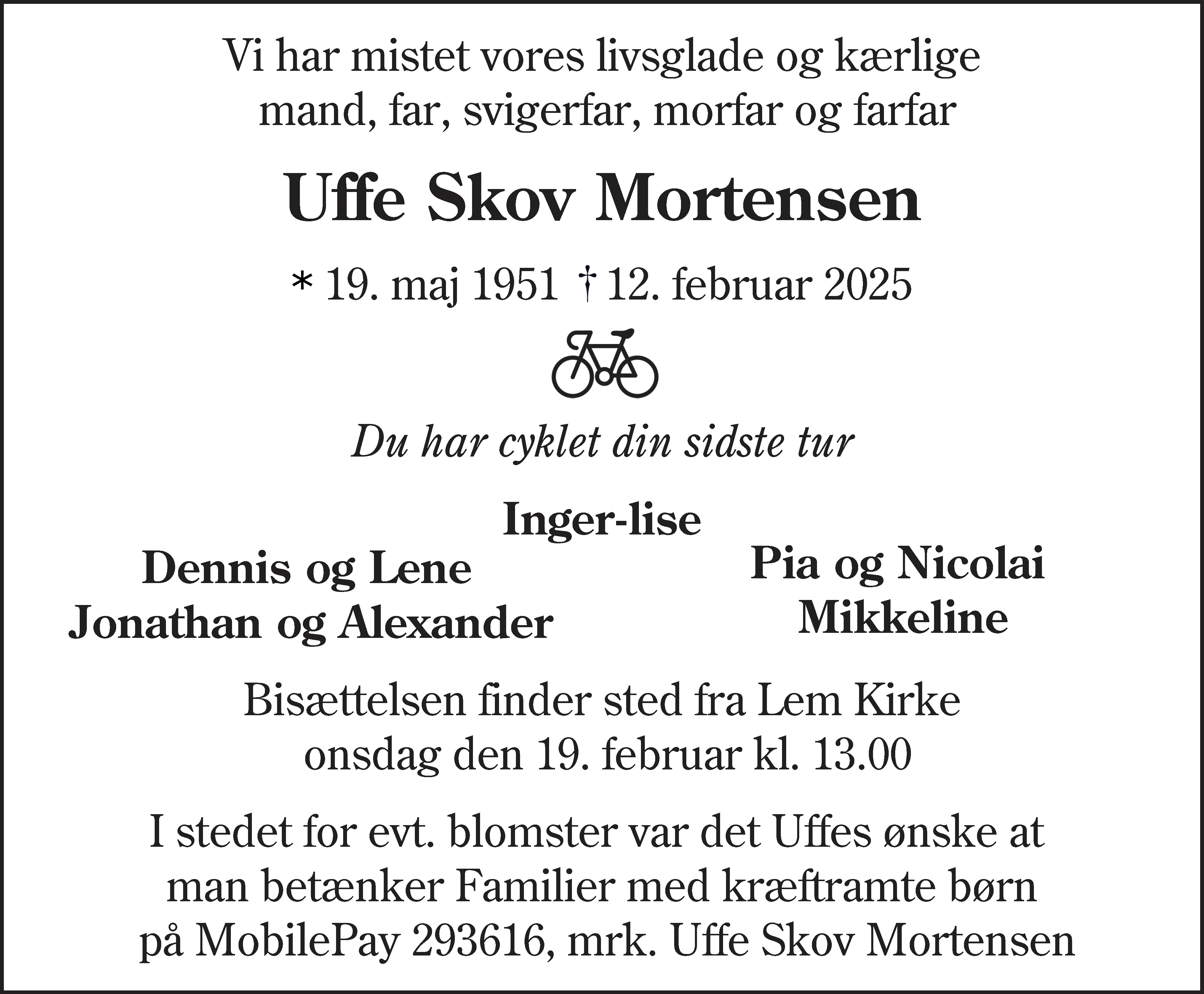 Dødsannonce for Uffe Skov Mortensen