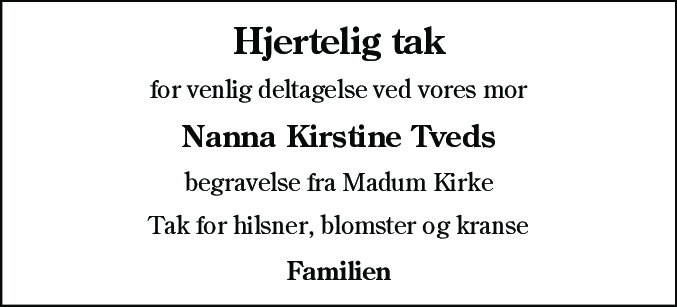 Dødsannonce for Nanna Kirstine Tved