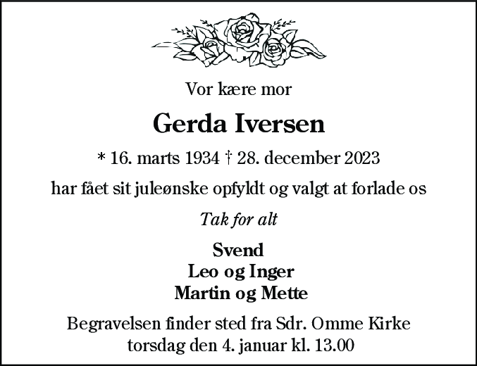 Dødsannonce for Gerda Iversen
