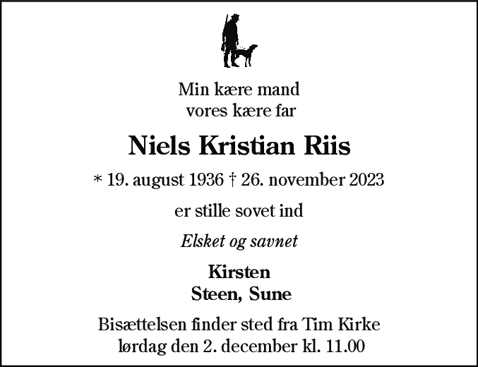 Dødsannonce for Niels Kristian Riis