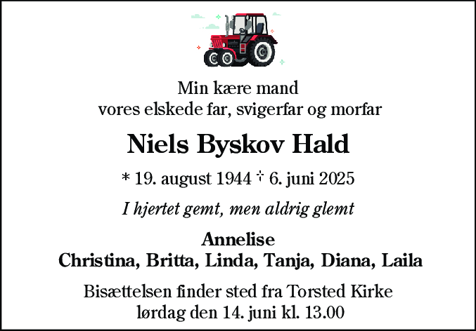 Dødsannonce for Niels Byskov Hald