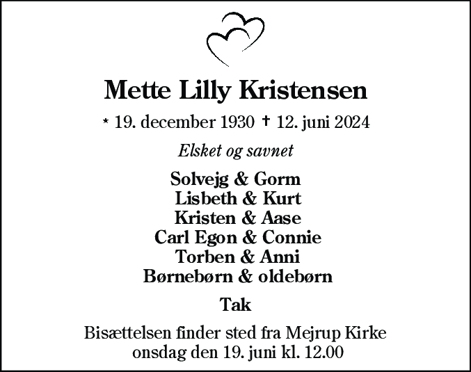 Dødsannonce for Mette Lilly Kristensen