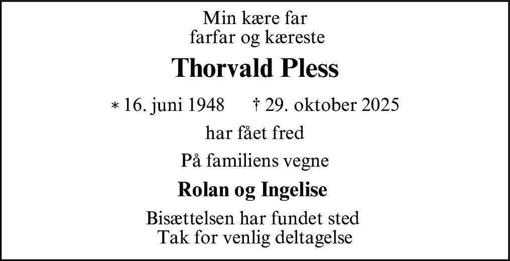Dødsannonce for Thorvald Pless