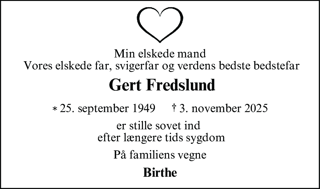 Dødsannonce for Mogens Gert Fredslund