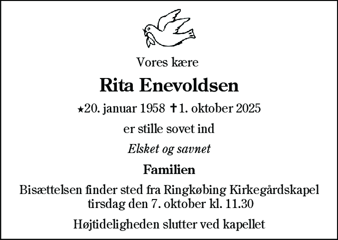 Dødsannonce for Rita Enevoldsen