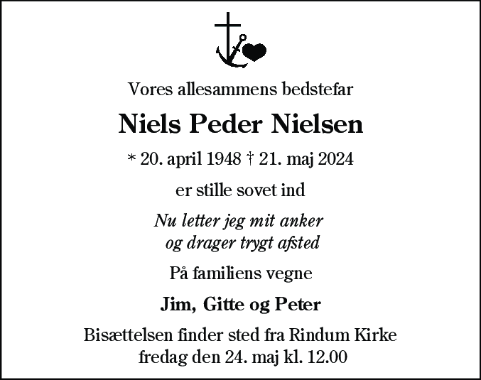 Dødsannonce for Niels Peder Nielsen