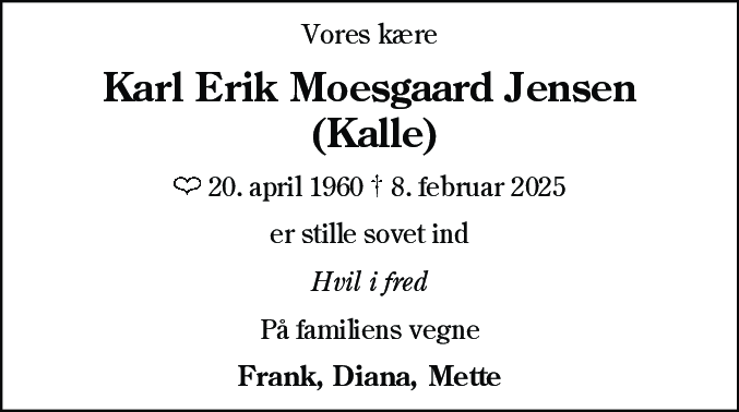 Dødsannonce for Karl Erik Moesgaard Jensen