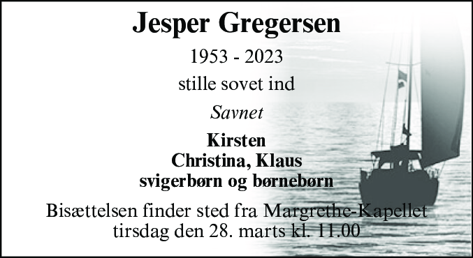 Dødsannonce for Jesper Gregersen