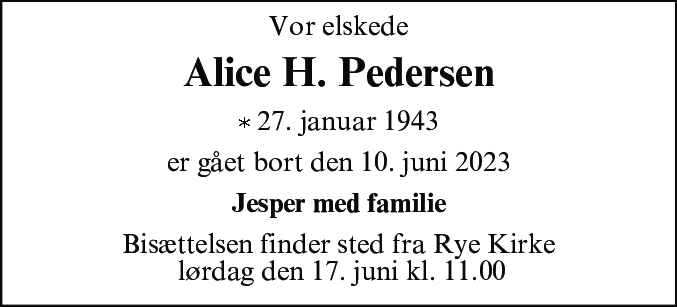 Dødsannonce for Alice Hanne Pedersen