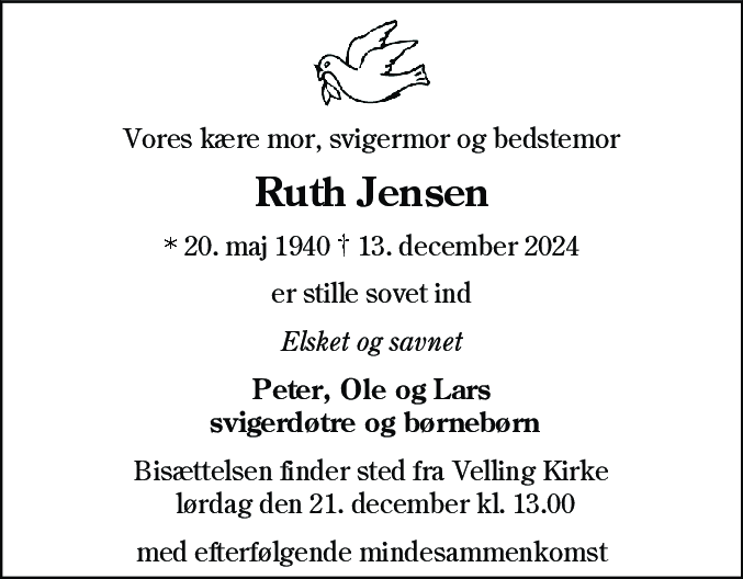 Dødsannonce for Ruth Jensen