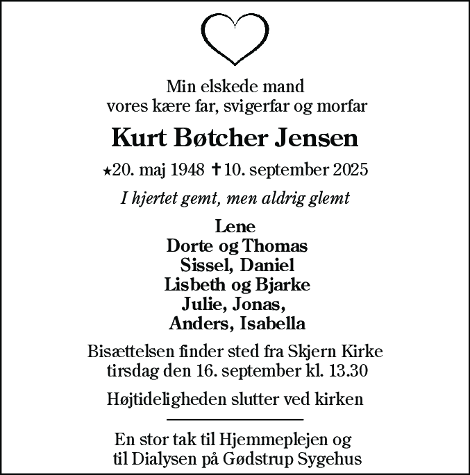 Dødsannonce for Kurt Bøtcher Jensen