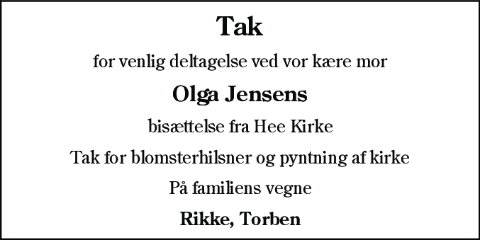 Dødsannonce for Olga Jensen