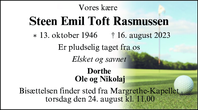Dødsannonce for Steen Emil Toft Rasmussen