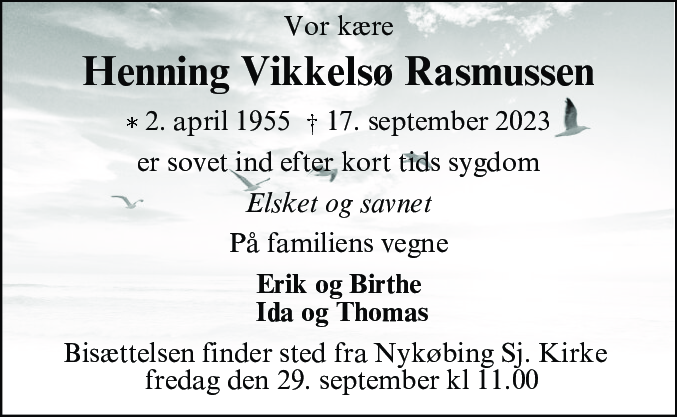 Dødsannonce for Henning Vikkelsø Rasmussen
