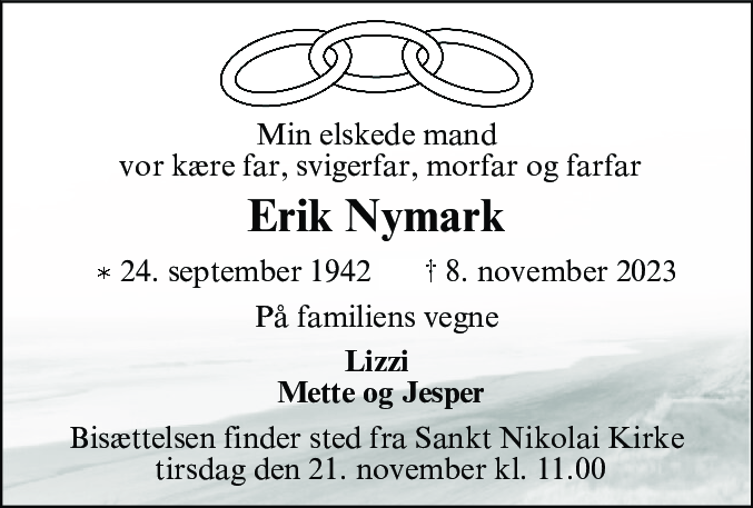 Dødsannonce for Erik Nymark