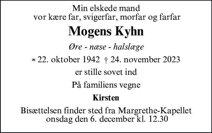 Dødsannonce for Mogens Kyhn